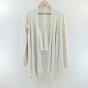 Athleta Womens Cardigan‎ Merino Wool Blend Small Ribbed Open Front Drape Sweater